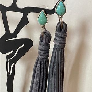 Turquoise and leather earrings